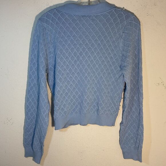 Lizette collection ladies sweater XL BLUE CREAM PEARLS ACADEMIA PREPPY COLLARED - Picture 5 of 10